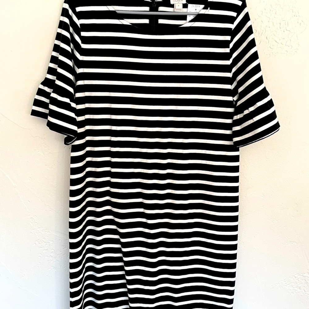 J. Crew black and white stripe cotton bell sleeve dress size M